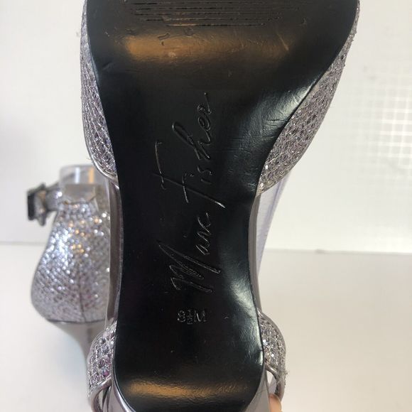 Marc Fisher Metallic Glitter Ankle Strap Pumps Heels Silver Pointed Toe Size 8.5 - Picture 8 of 13